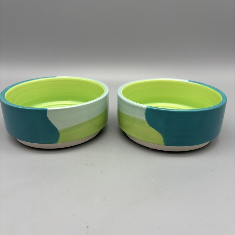 Top-Paw Blue-Green Ceramic Pet Bowl Rubber Grip Dishwasher Safe 4"  Set Of 2 - Picture 2 of 7